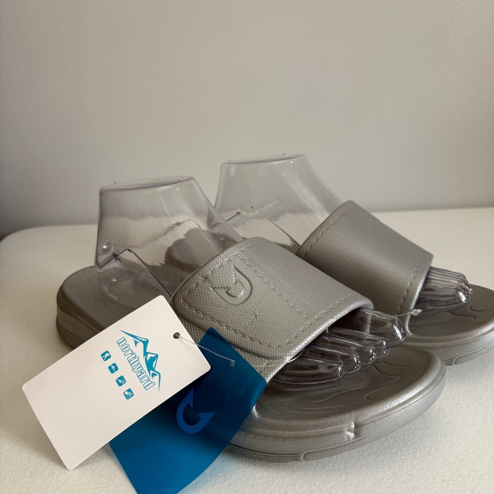 Northyard Mens Womens Silver Slides Sandals Slip On Beach Pool Size‎ 42